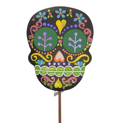 Christmas Sugar Skull Trio - Three Garden Stakes 24.75 Inches - Day Of The Dead - F22142 - Metal - Multicolored 1 Christmas Sugar Skull Trio - Three Garden Stakes 24.75 Inches - Day Of The Dead - F22142 - Metal - Multicolored