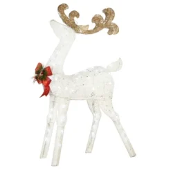 National Tree Company Prelit 48" White & Gold Sisal Reindeer And 24" Sleigh Outdoor Christmas Holiday Yard Decoration With 140 Cool White LED Lights -Christmas Decorations GUEST 83ab3874 2a8a 45cf 8f58 05daf2d6ef27