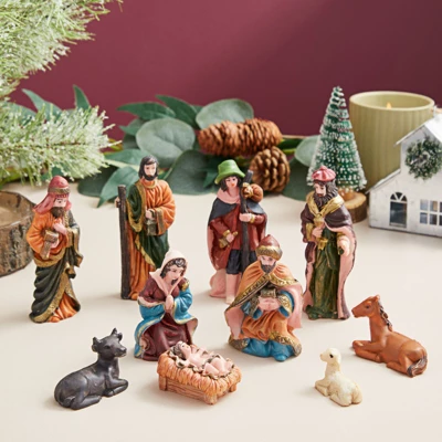 Bright Creations 10 Piece Mini Nativity Scene Figurine Set, Religious Christmas Decorations 1 Bright Creations 10 Piece Mini Nativity Scene Figurine Set, Religious Christmas Decorations