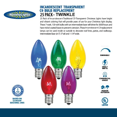 Novelty Lights Twinkle C9 Incandescent Traditional Vintage Christmas Replacement Bulbs 25 Pack 3 Novelty Lights Twinkle C9 Incandescent Traditional Vintage Christmas Replacement Bulbs 25 Pack - Image 3