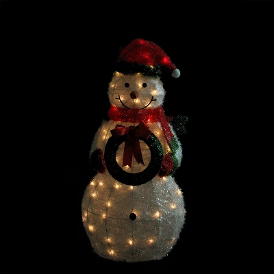 Northlight 38" Lighted White And Red Tinsel Snowman With Wreath Outdoor Christmas Decoration 1 Northlight 38" Lighted White And Red Tinsel Snowman With Wreath Outdoor Christmas Decoration
