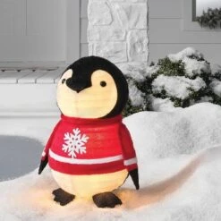 24" LED Penguin Wearing Snowflake Sweater Christmas Novelty Sculpture Light Warm White Lights - Wondershop™