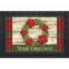 Poinsettia Wreath Christmas Doormat Plaid Indoor Outdoor 30" X 18" Briarwood Lane