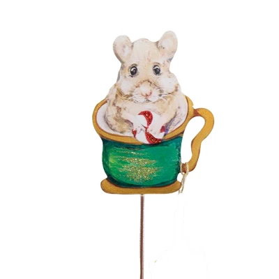Christmas Tea Time Mice Set/2 Stakes - Two Yard Decorations 17.25 Inches - Peppermint Cup - C22025 - Metal - White 2 Christmas Tea Time Mice Set/2 Stakes - Two Yard Decorations 17.25 Inches - Peppermint Cup - C22025 - Metal - White - Image 2