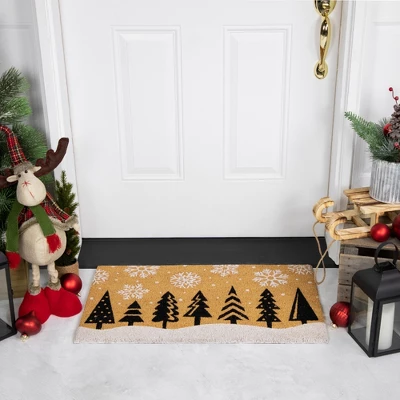 Northlight Trees And Snowflakes Natural Coir Christmas Outdoor Doormat 18" X 30" 1 Northlight Trees And Snowflakes Natural Coir Christmas Outdoor Doormat 18" X 30"