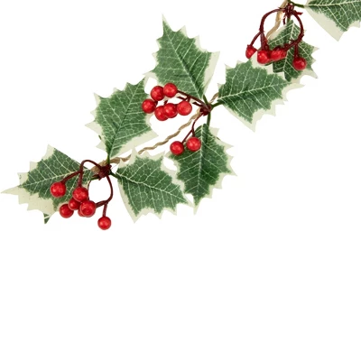 Northlight 3" X 3.25' Pre-Lit Holly And Berry Christmas Garland, Warm White LED Lights 2 Northlight 3" X 3.25' Pre-Lit Holly And Berry Christmas Garland, Warm White LED Lights - Image 2