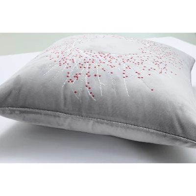 17"x17" Velvet Christmas Wreath Square Throw Pillow Cover Gray - Pillow Perfect 2 17"x17" Velvet Christmas Wreath Square Throw Pillow Cover Gray - Pillow Perfect - Image 2