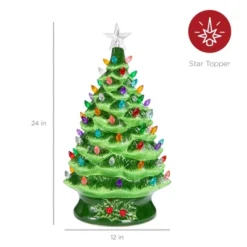 Best Choice Products 24in X-Large Pre-Lit Ceramic Christmas Tree Battery-Powered Decoration W/ LED Light, Timer - Green -Christmas Decorations GUEST 93bea6f0 daf8 42b4 a96d 9b34f2a90665
