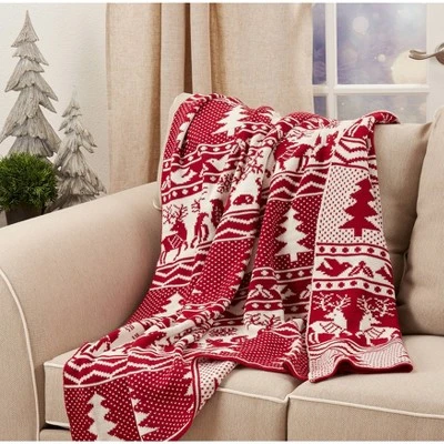 50"x60" Reindeer And Christmas Tree Knit Throw Blanket Red - Saro Lifestyle 3 50"x60" Reindeer And Christmas Tree Knit Throw Blanket Red - Saro Lifestyle - Image 3
