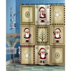 GoodGram Americana Country Christmas Santa Fabric Shower Curtain
