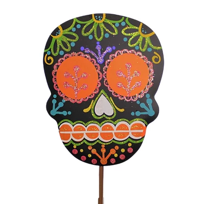 Christmas Sugar Skull Trio - Three Garden Stakes 24.75 Inches - Day Of The Dead - F22142 - Metal - Multicolored 2 Christmas Sugar Skull Trio - Three Garden Stakes 24.75 Inches - Day Of The Dead - F22142 - Metal - Multicolored - Image 2