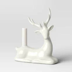 8.25" Taper Crackled Ceramic Deer Christmas Candle Holder White - Wondershop™ -Christmas Decorations GUEST 9e94e409 2e85 4313 a7dd f2b16fdd0709
