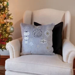 16.5"x16.5" Indoor Christmas 'Velvet Ornaments' Gray Square Throw Pillow - Pillow Perfect 6 16.5"x16.5" Indoor Christmas 'Velvet Ornaments' Gray Square Throw Pillow - Pillow Perfect -Christmas Decorations GUEST a37ea388 e6b6 4234 9775 d1e90466c564