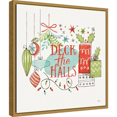 16" X 16" Deck The Halls Christmas Holly By Janelle Penner Framed Canvas Wall Art - Amanti Art 1 16" X 16" Deck The Halls Christmas Holly By Janelle Penner Framed Canvas Wall Art - Amanti Art