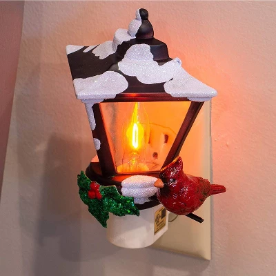 Roman 6" Cardinal On A Snow Covered Street Lamp Flickering Christmas Night Light 2 Roman 6" Cardinal On A Snow Covered Street Lamp Flickering Christmas Night Light - Image 2