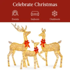 Best Choice Products 3-Piece Lighted Christmas Deer Set Outdoor Yard Decoration With 360 LED Lights, Stakes -Christmas Decorations GUEST a66a492a 5aeb 47d0 b1ed 532ce8ef9709