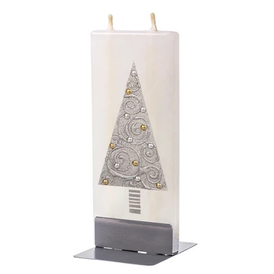 Christmas 5.75" Silver Swirl Tree Hand Painted Flatyz Candles - Flame Candles 2 Christmas 5.75" Silver Swirl Tree Hand Painted Flatyz Candles - Flame Candles - Image 2