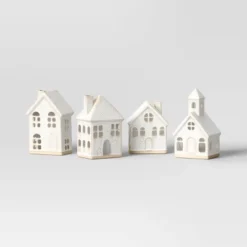 10pc Battery Operated Ceramic Christmas Village Set With Bottle Brush Trees - Wondershop™ White/Tan -Christmas Decorations GUEST aa1ec4a3 06c6 46ac 9e80 65af87efb80d