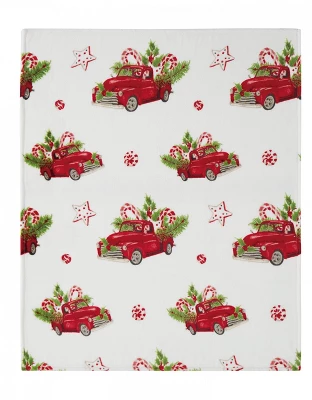 Kate Aurora Holiday Red Pickup Trucks, Candy Canes & Christmas Trees Accent Throw Blanket - 50 In. W X 60 In. L 2 Kate Aurora Holiday Red Pickup Trucks, Candy Canes & Christmas Trees Accent Throw Blanket - 50 In. W X 60 In. L - Image 2