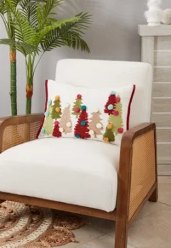 Saro Lifestyle Cheerful Charm Pom Pom Christmas Trees Throw Pillow Cover, 14"x20", Multicolored -Christmas Decorations GUEST abcdccbc 21be 4791 b79e 3ee0dcede31a