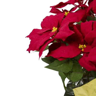 Northlight 28" Red Artificial Christmas Poinsettia With Gold Wrapped Pot 1 Northlight 28" Red Artificial Christmas Poinsettia With Gold Wrapped Pot