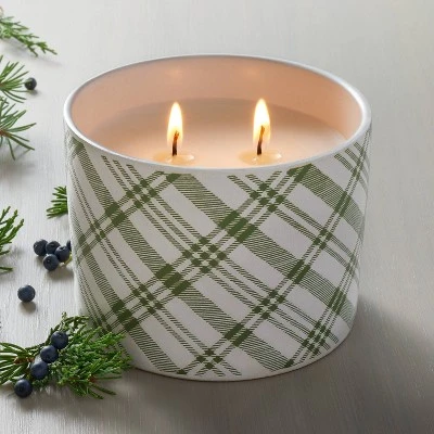 Plaid Ceramic Cypress & Pine Jar Christmas Candle Light Green 11oz - Hearth & Hand™ With Magnolia 1 Plaid Ceramic Cypress & Pine Jar Christmas Candle Light Green 11oz - Hearth & Hand™ With Magnolia