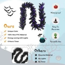 Costway 9ft Pre-lit Christmas Halloween Garland Black W/ 50 Purple LED Lights -Christmas Decorations GUEST ae5e825d b3a5 4437 b5f2 53f7020f1a55