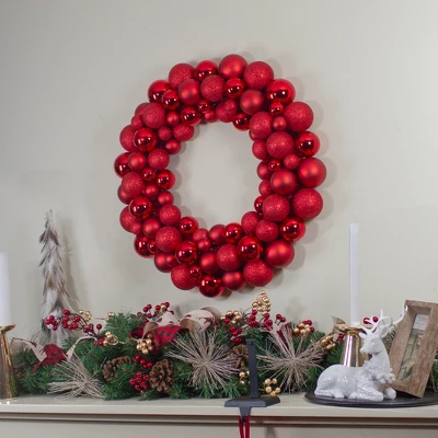 Northlight Red 3-Finish Shatterproof Ball Christmas Wreath, 36-Inch, Unlit 1 Northlight Red 3-Finish Shatterproof Ball Christmas Wreath, 36-Inch, Unlit