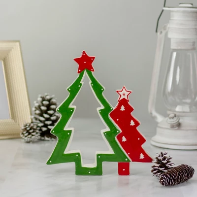 Northlight 9" Green And Red Ceramic Christmas Tree Tabletop Decoration 1 Northlight 9" Green And Red Ceramic Christmas Tree Tabletop Decoration