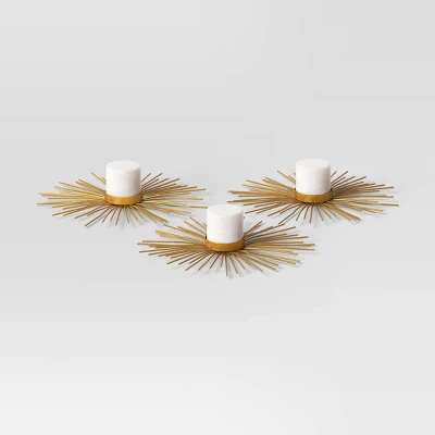 3pc Tealight Metal Burst Christmas Candle Holder Set Gold - Wondershop™ 2 3pc Tealight Metal Burst Christmas Candle Holder Set Gold - Wondershop™ - Image 2