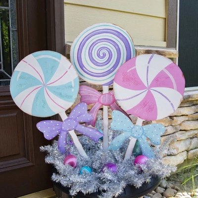 Round Top Collection Pretty Pastel Lollypops - 3 Yard Stake 41.5 Inches - Candy Yard Stakes Christmas - C21070 - Metal - Multicolored 1 Round Top Collection Pretty Pastel Lollypops - 3 Yard Stake 41.5 Inches - Candy Yard Stakes Christmas - C21070 - Metal - Multicolored