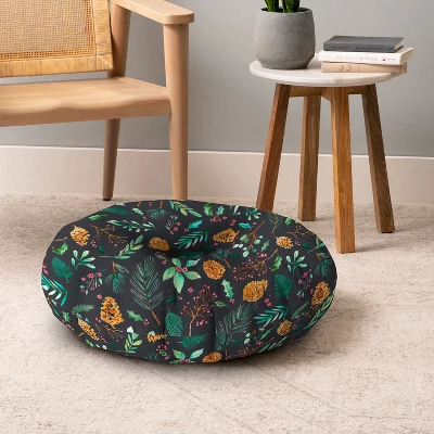 Ninola Design Christmas Botanical Charcoal Round Floor Pillow - Deny Designs 3 Ninola Design Christmas Botanical Charcoal Round Floor Pillow - Deny Designs - Image 3