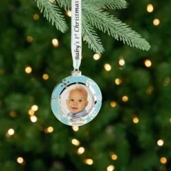 Northlight 3" Blue Silver-Plated Baby's First Christmas Ornament With European Crystals