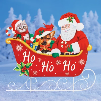 Collections Etc "Ho Ho Ho" Santa In Sleigh Outdoor Christmas Yard Stake 1 Collections Etc "Ho Ho Ho" Santa In Sleigh Outdoor Christmas Yard Stake