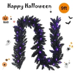 Costway 9ft Pre-lit Christmas Halloween Garland Black W/ 50 Purple LED Lights -Christmas Decorations GUEST ba032631 ea21 447a 8b06 2b7e197009e6