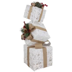 Northlight 25.25" LED Lighted White And Beige Stacked Gift Boxes Christmas Decoration -Christmas Decorations GUEST bc0dc9a1 b2da 498d a3de 1e429e1fd53b