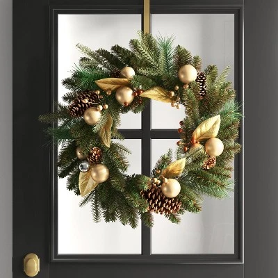 28" Mixed Greenery With Berries And Ornaments Artificial Christmas Wreath Green/Gold - Wondershop™ 1 28" Mixed Greenery With Berries And Ornaments Artificial Christmas Wreath Green/Gold - Wondershop™