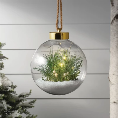 Battery Operated LED Globe With Faux Greenery Christmas Novelty Sculpture Light Warm White - Wondershop™ 1 Battery Operated LED Globe With Faux Greenery Christmas Novelty Sculpture Light Warm White - Wondershop™