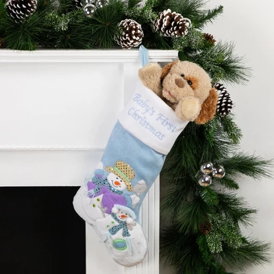 Northlight 21" Blue And White "Baby's First Christmas" Snowman Stocking 1 Northlight 21" Blue And White "Baby's First Christmas" Snowman Stocking