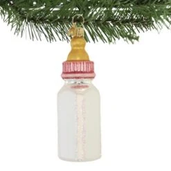 Old World Christmas Girl Baby Bottle - One Ornament 4 Inches - Long Lasting Keepsake - 32498 - Glass - White