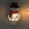 Christmas Snowman Nightlight. - One Night Light 5.75 Inches - Snowflakes Red Scarf - Mx179571 - Ceramic - White