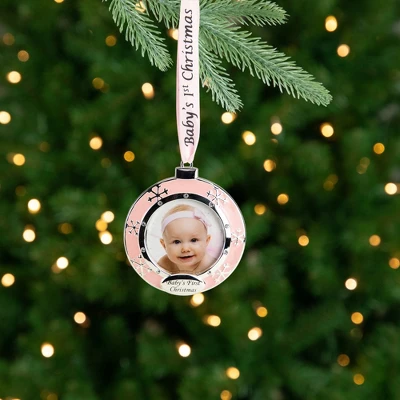 Northlight 3" Pink Silver-Plated Baby's First Christmas Photo Ornament With European Crystals 1 Northlight 3" Pink Silver-Plated Baby's First Christmas Photo Ornament With European Crystals