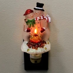 Roman Christmas Snowman Couple Night Light - One Night Light 5.75 Inches - Smores Fire Flickers - 169914 - Acrylic - White