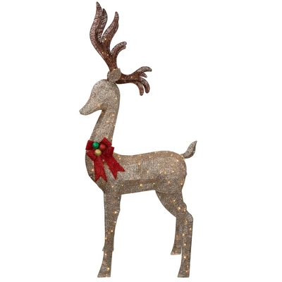 Northlight 74" LED Lighted Champagne Deer With Red Bow Outdoor Christmas Decoration 3 Northlight 74" LED Lighted Champagne Deer With Red Bow Outdoor Christmas Decoration - Image 3