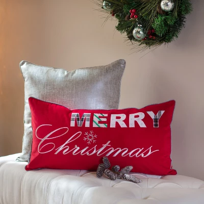 13.5"x25" Oversized Merry Christmas Lumbar Throw Pillow Cover Red - Pillow Perfect 4 13.5"x25" Oversized Merry Christmas Lumbar Throw Pillow Cover Red - Pillow Perfect - Image 4