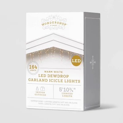 164ct LED High Density Dewdrop Garland Christmas Icicle Lights Warm White With Copper Wire - Wondershop™ 3 164ct LED High Density Dewdrop Garland Christmas Icicle Lights Warm White With Copper Wire - Wondershop™ - Image 3
