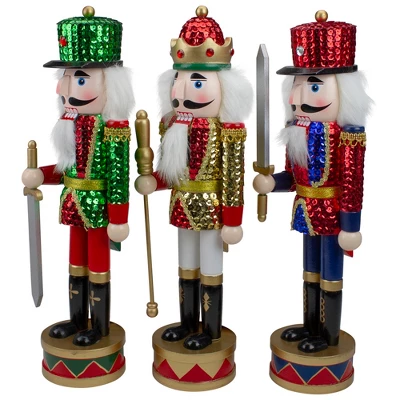 Northlight Set Of 3 Red Sequin Jacket Wooden Christmas Nutcrackers 14.25" 2 Northlight Set Of 3 Red Sequin Jacket Wooden Christmas Nutcrackers 14.25" - Image 2