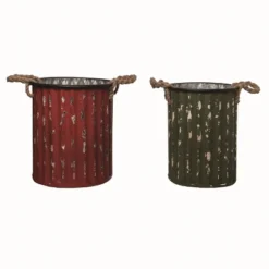Transpac Metal Red Christmas Rugged Buckets Set Of 2