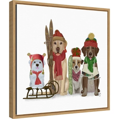 16" X 16" Christmas Dogs Winter Sports Fans By Fab Funky Framed Canvas Wall Art - Amanti Art 1 16" X 16" Christmas Dogs Winter Sports Fans By Fab Funky Framed Canvas Wall Art - Amanti Art