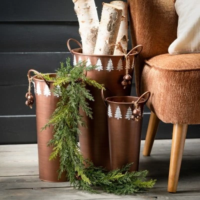 13.5"H, 16.5"H And 19.5"H Sullivans Tall Christmas Tree Bucket - Set Of 3, Brown 2 13.5"H, 16.5"H And 19.5"H Sullivans Tall Christmas Tree Bucket - Set Of 3, Brown - Image 2